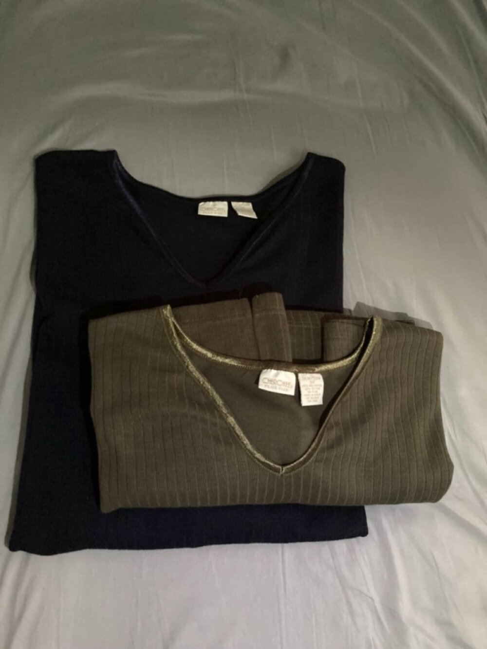 Lot of 2 Cherokee Ribbed V-Neck Tops - Navy (NWT) & Brown(Used) Size3X